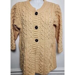 Kilronan Knitwear Sweater Womens XS-S Yellow 100% Merino Wool Cardigan Ireland